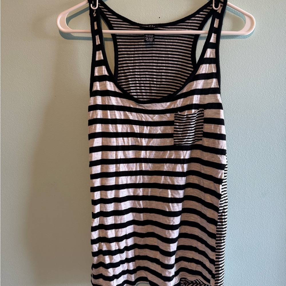 Rue21 Black and White Striped Tank Top